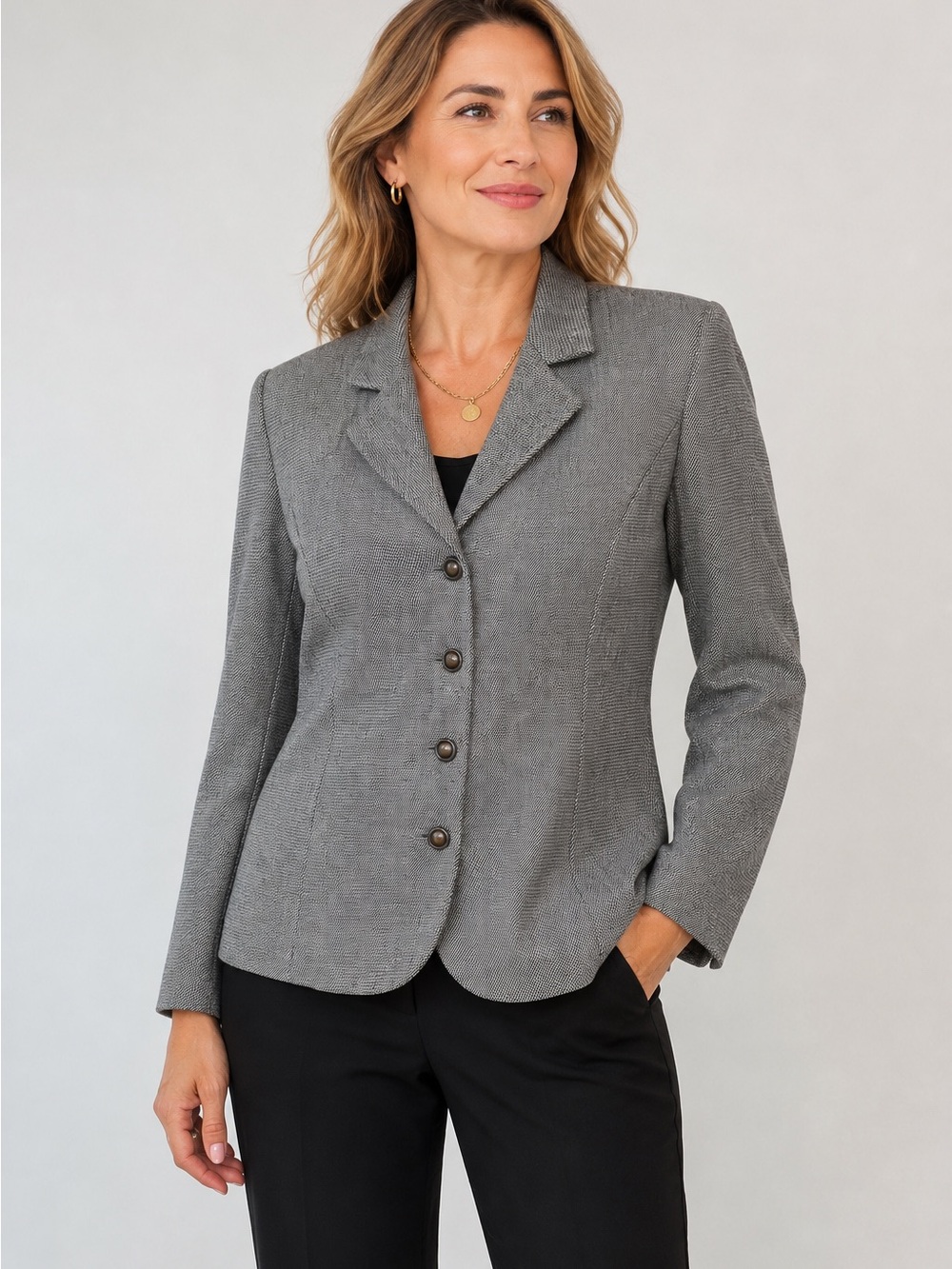 Vintage GIANNI Sport Women’s Blazer Size 14 Gray Black Made in USA 90s